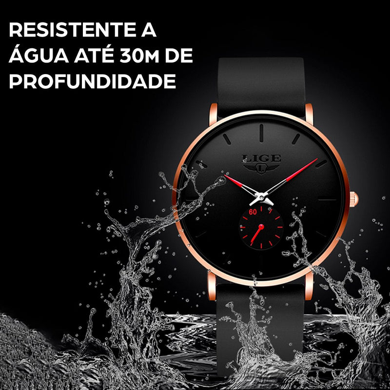 Relógio Minimalista em Aço Inoxidável - Elegance Black